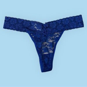 Blue Lace Thong Panty Sz L